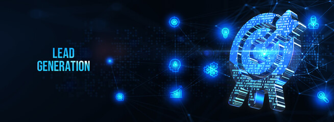 Wall Mural - Lead Generation. Finding and identifying customers for your business products or services. Finance concept. 3d illustration