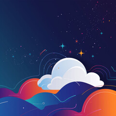 Wall Mural - a colorful sky with a large white cloud and stars