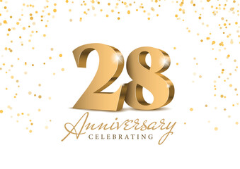 Wall Mural - Anniversary 28. gold 3d numbers. Poster template for Celebrating 28th anniversary event party. Vector illustration