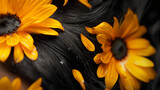 Fototapeta  - Zbliżenie na płatki kwiatów wplątane w farbowane kobiece włosy