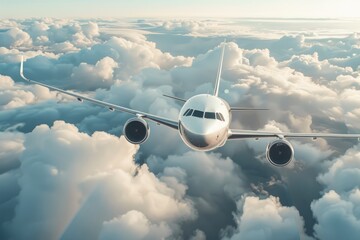 Passenger Commercial jet plane in the sky above clouds. travel, tourism, transportation background