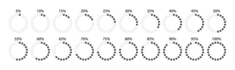 Wall Mural - 100 percent ring pie chart. Round filling template. Grey circle diagram structure divided into pieces. Circular section graph. Piechart with segments and slices. Vector illustration