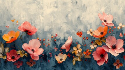 Wall Mural - Abstract floral art with textured background