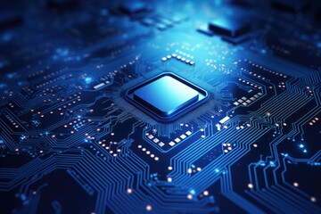 Poster - glowing circuit board ,Futuristic circuit board on a blue background 3d rendering Artificial intelligence Technology web background Virtual concept, AI generated