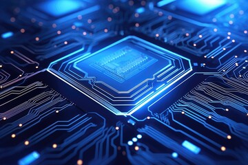 Poster - glowing circuit board ,Futuristic circuit board on a blue background 3d rendering Artificial intelligence Technology web background Virtual concept, AI generated