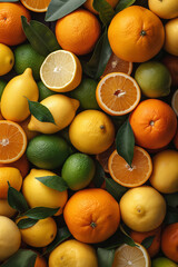 Wall Mural - A pile of oranges, lemons and limes of various sizes and colors