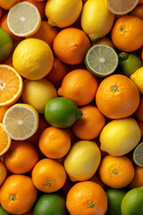 Wall Mural - A pile of oranges, lemons and limes of various sizes and colors