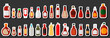 Illustration on theme big kit varied glass bottles filled liquid sauce fish