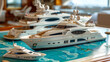 The art of yacht design, conceptual sketches and models laid out, inspiring innovation, copy space