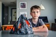 youngster with a selfconstructed paper mache volcano