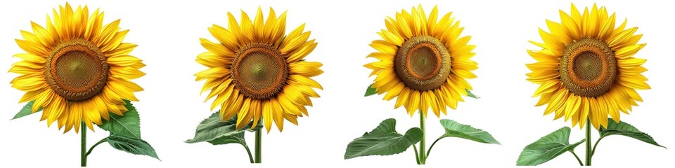 Wall Mural - Set of sunflowers with leaves isolated on transparent background