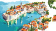 Bird eye view of sea Port of Kotor Montenegro flat vector