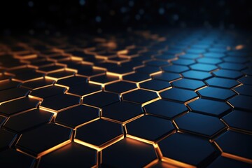 Fototapete - hexagon background with glowing lines 3D Rendering Abstract hexagonal geometric ultrawide background, Ai generated
