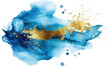 Watercolor blue abstract splash with gold glitter