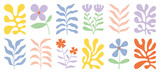 Fototapeta Boho - Botanical doodle background vector set. Flower and leaves abstract shape doodle art design for print, wallpaper, clipart, wall art for home decoration.