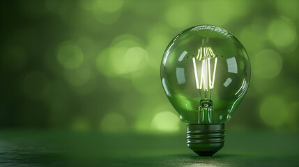 Wall Mural - Green eco friendly lightbulb representing environmental sustainability and green energy. Suitable for Earth Day promotions and conservation campaigns.