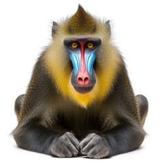 Wall Mural - Mandrill in natural pose isolated on white background, photo realistic