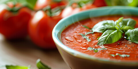 Canvas Print - Closeup view of delicious tomato soup in bowl