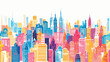 Colored big city panorama. Vector illustration flat vector