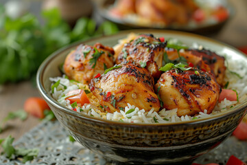 Sticker - Delicious Ramadan Meal: Flavorful Chicken and Rice Bowl, 