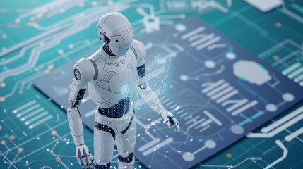 Aufkleber - Robot Standing on Top of Blue Circuit Board
