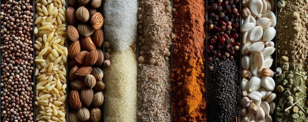 Wall Mural - Assorted spices and legumes in a row