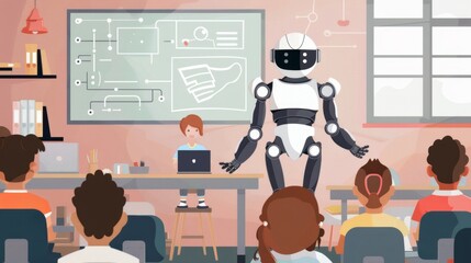 Aufkleber - Robot Teaching Students in Classroom