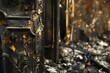 burnt remains of a door after being extinguished