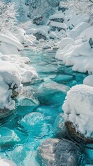 Wall Mural - Crystal clear mountain stream in winter