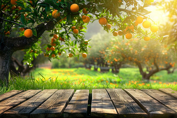 Tree Table wood Podium in orange farm display for food perfume