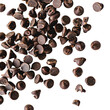 Chocolate chips on white background, Chocolate chips scattered in air, floating chocolate chips
