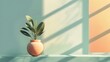 Minimalist Interior with Pastel Hues Featuring a Plant in a Vase Basking in Soft Sunlight