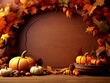 Happy Thanksgiving day with autumn leaves and pumpkins