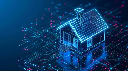 Aufkleber - House Integrated on Circuit Board, Blue Background