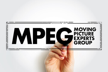 Poster - MPEG - Moving Picture Experts Group acronym text stamp, technology concept background