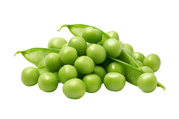 Wall Mural - Heap of Green Peas With Leaves on White Background. On a White or Clear Surface PNG Transparent Background..