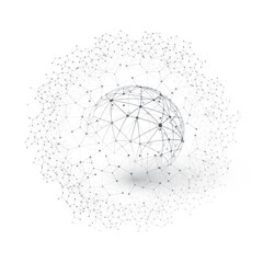 Poster - Black and White Modern Minimal Style Polygonal Networks Structure, Digital Telecommunications Concept Design, Network Connections,Transparent Geometric Wireframe -Creative Isolated Vector Illustration