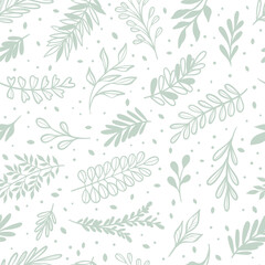 Poster - Minimalist leaf seamless vector pattern, white and green print