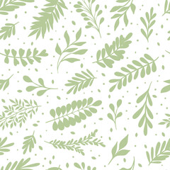 Poster - Leaf seamless repeat pattern, vector wallpaper green and white leaves print