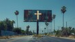 Rusty Cross Billboard in the Desert Generative AI