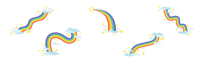 Poster - Rainbow Different Shape with Fluffy Cloud Vector Set