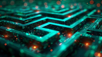 Poster - Background with an abstract futuristic design, an electronic maze with digital technology.