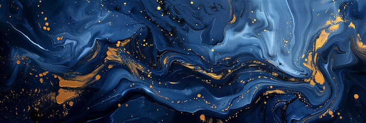 Wall Mural - 
acrylic painting style abstraction in navy blue colors with gold accents