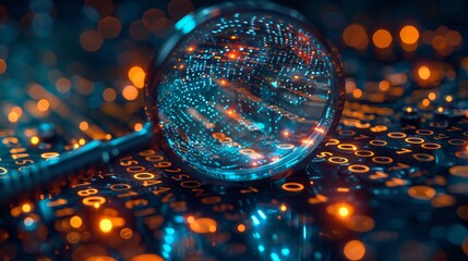Aufkleber - Virus scanning concept, realistic magnifying glass on binary code