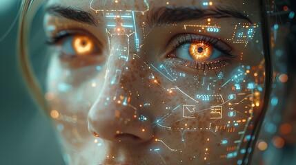Poster - Biometric, digital Face Scanning combined with electronic boards, concept of biometrics