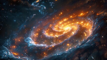 Poster - The spiral clock represents the space of time in the universe and is framed by a galaxy star background