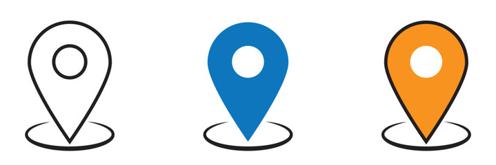 Poster - set of map pointers icons with soft shadow in flat style.