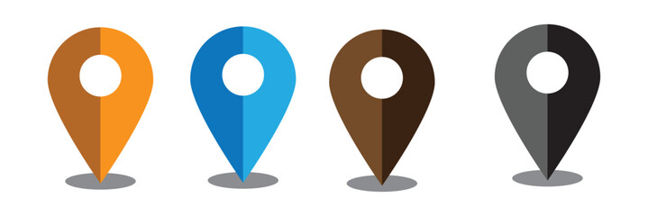 Poster - set of map pointers icons with soft shadow in flat style.