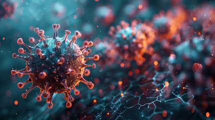 Aufkleber - The graphic shows a wireframe of a virus with elements