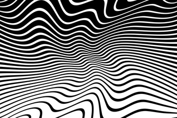 Wall Mural - wavy lines op art pattern with 3d illusion effect. abstract black and white texture.